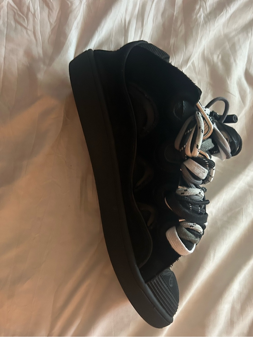 Lanvin Black and White Wrapped Lace High-Top Sneakers - Picture 6 of 9